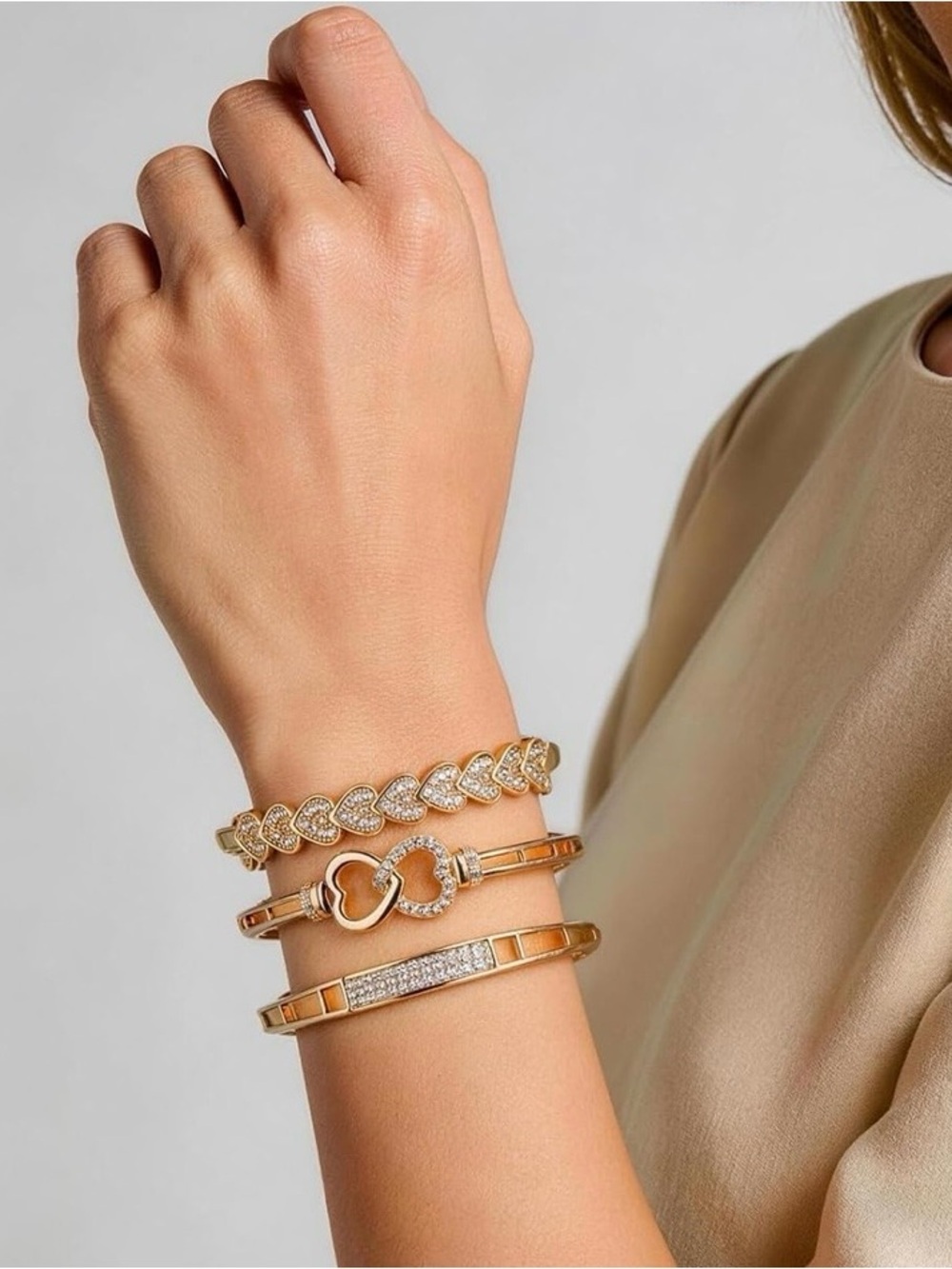 Anthropologie Gold-Tone Heart & Crystal Stack Bracelet Set